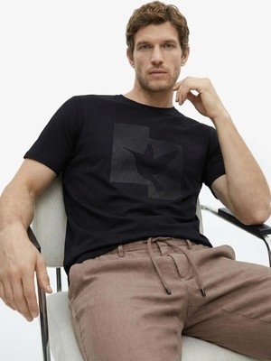 Fabrika Bisiklet Yaka Baskılı Siyah Erkek T-Shirt F6SM-TST 2610