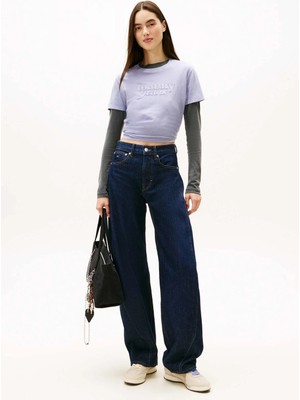 Tommy Jeans Lila Kadın Standart Fit Baskılı T-Shirt Tjw Reg Gmd Scrıpt Tee