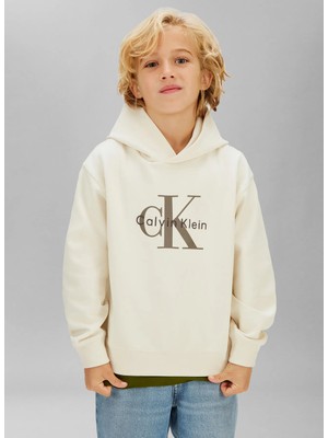 Calvin Klein Baskılı Erkek Çocuk Ekru Sweatshırt IB0IB02615PGB