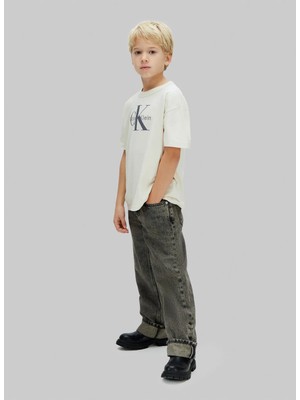 Calvin Klein Baskılı Ekru Erkek Çocuk T-Shirt IB0IB02610PGB