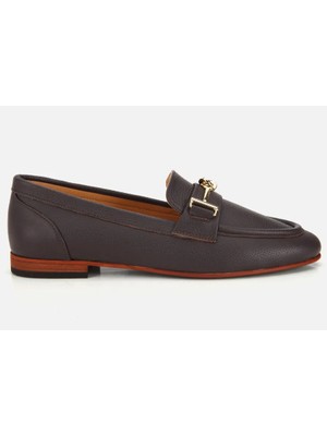 Hotiç Kadın Deri Kahverengi Yumuşak Dokulu Tokalı Klasik Loafer
