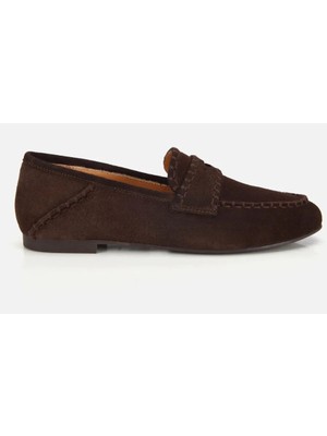 Hotiç 01AYH321290A480 KADIN Süet Deri Kahverengi Dikiş Detaylı Günlük Loafer