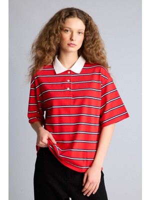 DeFacto Boxy Fit Polo Yaka Kısa Kollu Tişört H1087AX26SP