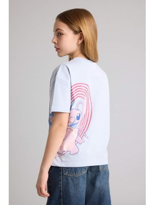 DeFacto %100 Pamuk Disney Lilo & Stitch Relax Fit Bisiklet Yaka Kısa Kollu Tişört Kız Çocuk G8170A826SM