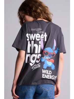 DeFacto %100 Pamuk Disney Lilo & Stitch Oversize Sırt Baskılı Tişört H0265AX26SM