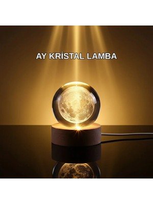 3D Lazer Işlemeli Ay Küresi Ahşap Standlı USB Bağlantılı Dekoratif Lamba Tdms-07