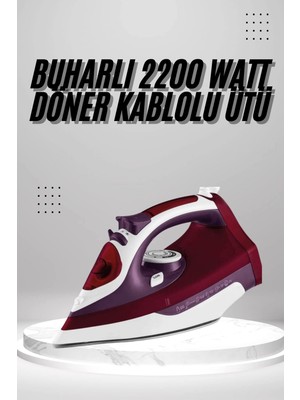 Epilons Kırmızı Seramik Tabanlı Buharlı Ütü 2200 Watt Dönme Özellikli Konforlu Kullanım