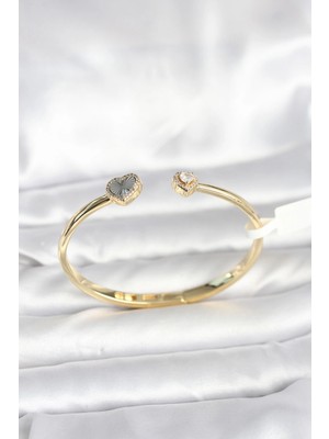 Epilons Pirinç Gold Renk Kalpli Model Kadın Kelepçe Bileklik