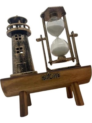 Epilons Hediyelik Eşya Retro Ahşap Deniz Feneri Kum Saati Biblo