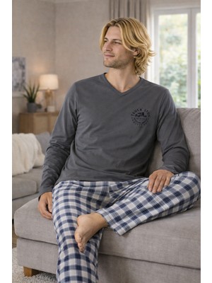 Doremi Erkek Pijama Takımı Füme Renkli Rahat Kesim Uzun Kollu Üst ve Alt Eşofman