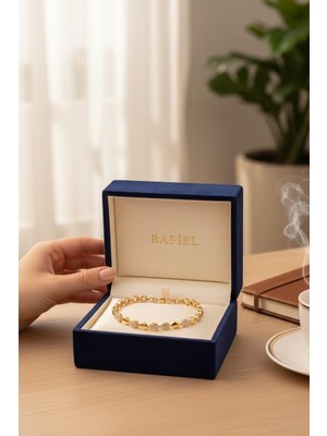 Rafiel Gold Damla Model Taşlı Zincir Bileklik - 14 Ayar Altın Kaplama Şık Tasarım
