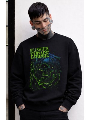 Fuddy Moda Unisex Oversize Killswitch Engage Baskılı Bisiklet Yaka Kapüşonsuz Sweatshirt