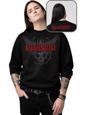 Fuddy Moda Unisex Oversize Killswitch Engage Ense Baskılı Bisiklet Yaka Kapüşonsuz Sweatshirt