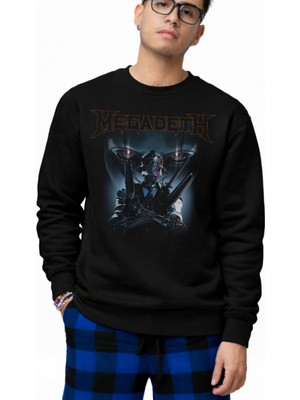 Fuddy Moda Unisex Oversize Megadeth Thrash Metal Baskılı Bisiklet Yaka Kapüşonsuz Sweatshirt