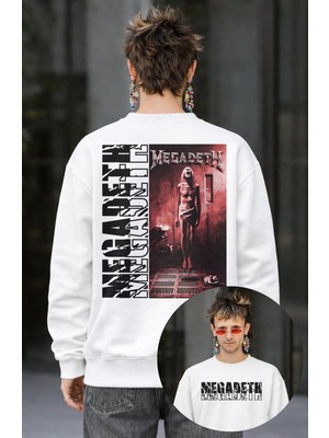 Fuddy Moda Unisex Oversize Megadeth Albüm Sırt Baskılı Bisiklet Yaka Kapüşonsuz Sweatshirt