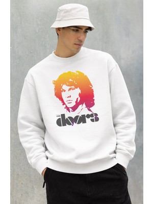 Fuddy Moda Unisex Oversize The Doors Face Baskılı Bisiklet Yaka Kapüşonsuz Sweatshirt