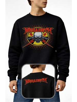 Fuddy Moda Unisex Oversize Megadeth Ense Baskılı Bisiklet Yaka Rock Band Kapüşonsuz Sweatshirt