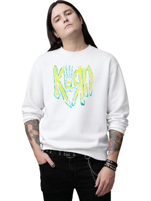 Fuddy Moda Unisex Oversize Korn Rock Band Baskılı Bisiklet Yaka Kapüşonsuz Sweatshirt