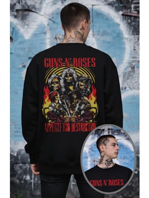 Fuddy Moda Unisex Oversize Guns N Roses Appetite For Destruction Sırt Baskılı Kapüşonsuz Sweatshirt