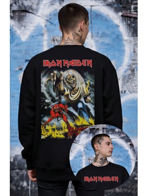 Fuddy Moda Unisex Oversize Iron Maiden The Number Of The Beast Sırt Baskılı Kapüşonsuz Sweatshirt