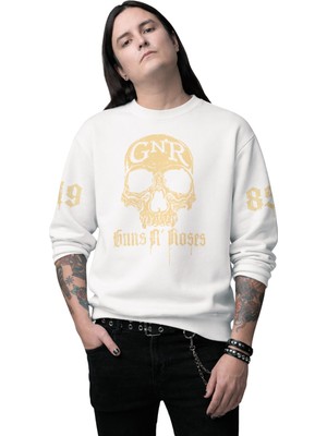 Fuddy Moda Unisex Oversize Guns N Roses Gnr 1985 Kol Baskılı Bisiklet Yaka Kapüşonsuz Sweatshirt