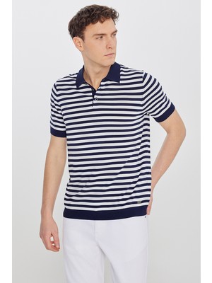 Altınyıldız Classics Standart Fit Normal Kesim Polo Yaka Çizgili Triko Tişört