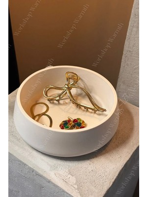 Workshop Warmth Vernikli (Wax) Dekoratif Büyük Boy Kase, Mum Kasesi, Orta Sehpa Obje, Kırık Beyaz