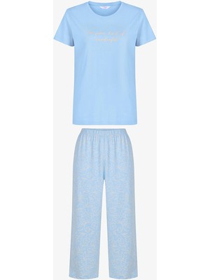 Penti Açık Mavi Wonderful Pamuklu Kapri Pijama Takımı