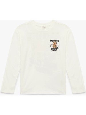Koton Bisiklet Yaka Baskılı Ekru Kız Çocuk Sweatshirt 6SKG10364AK