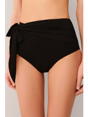 Suwen Yüksek Bel Bağcıklı Bikini Alt Siyah Örme Kumaş ile Şık Tasarım Kadınlar İçin