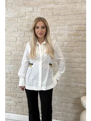 Muna Boutique Roxelle Ithal Tasarım Beyaz Gömlek - Özel Dokulu Pamuklu Premium Kadın Gömlek