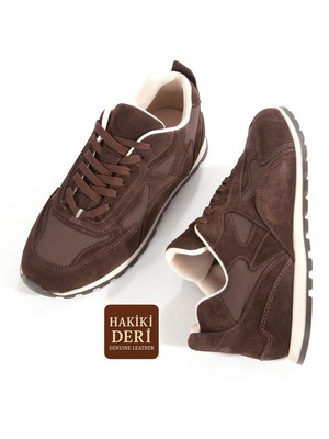 Modabuymus Koyu Kahve Rengi Hakiki Süet Deri Sneaker Casual Kadın Spor Ayakkabı Tukatela