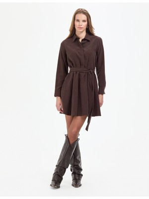 Pierre Cardin Kadın Koyu Kahverengi Comfort Fit Dokuma Elbise 50318786-VR084