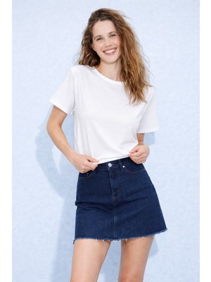 Kadın Oysho Kumaş Basic Crop Bluz