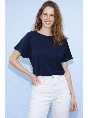 Kadın Oysho Kumaş Basic Crop Bluz