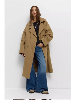 Allbucks Pull&bear Kadife Yakalı Gabardin Trençkot Kaban ABPNB3771