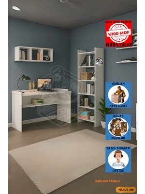 Mobilyanı Tasarla Tamamı Mdf Kitaplıklı Duvar Raflı Çalışma Odası Seti