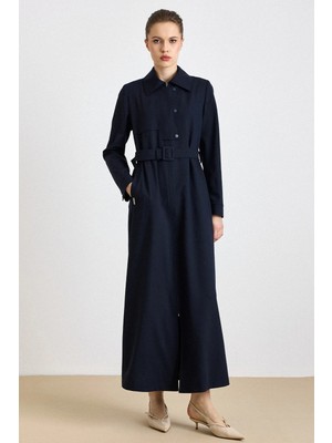 Olcay Fermur Kapamalı Çıt Çıt Detaylı Astarlı Pardesü Lacivert 6840