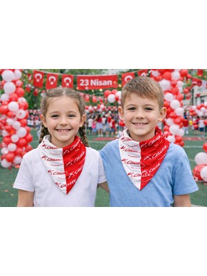 Herşey Nota Atatürk Imza Desenli Kırmızı Beyaz Fular – 12 Adet Paket | Gösteri, Tören ve Etkinlik Bandanası