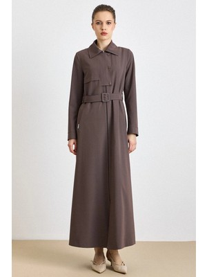 Olcay Fermur Kapamalı Çıt Çıt Detaylı Astarlı Pardesü Vizon 6840