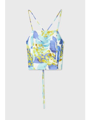 Floral Baskılı Bağlamalı Crop Bluz