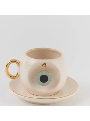 BSK Ceramics Handmade Nazar Kahve Fincanı Nil Yeşili Seramik El Yapımı