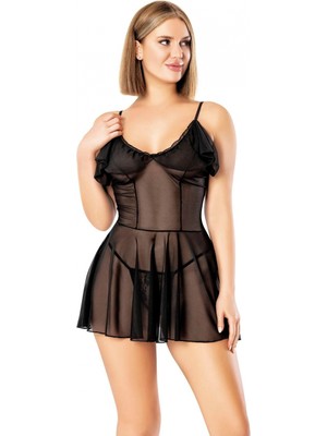 Marsilyan Fantezi Siyah Transparan Gecelik