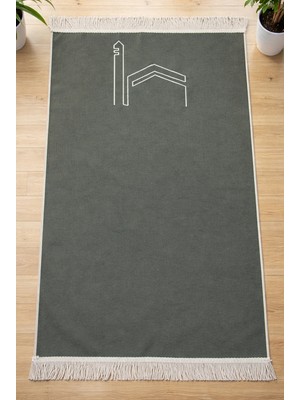 İhvan Online Kabe Işlemeli Lüks Kadife Seccade - Çeyizlik, Hac ve Umre Hediyelik Namazlık - Haki Yeşil