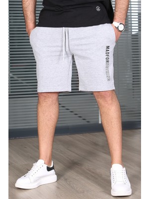 Madmext Gri Kapri Şort 5403 %60 Pamuk %35 Polyester Desenli Erkek Şort Rahat Kesim