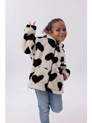 Roba Kalp Desenli, Kapşonlu, Kanguru Cepli, Çocuk Peluş Mont RB-670