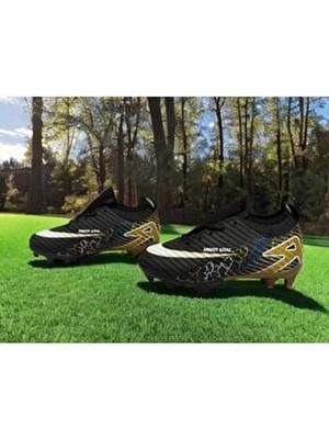 Sinmm Erkek Çocuk Krampon Çoraplı Halı Saha Dişli Futbol Spor Ayakkabısı (Siyah-Gold Renk)--Filet-Garson