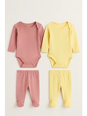 Mai Perla Kız Bebek Organik Pamuklu 4 Parça 2’li Zıbın Body ve Patikli Alt Takım Seti (0-9 Ay)