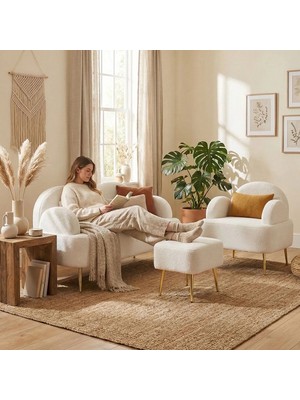 Petra Çay Seti, Kırık Beyaz (1 Adet Tekli Berjer 1 Adet Ikili Berjer 1 Adet Puf)