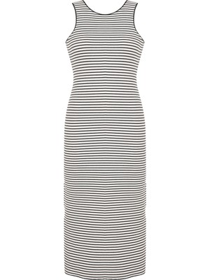 MUDO Çizgili Kolsuz Sırt Detaylı Dar Midi Elbise